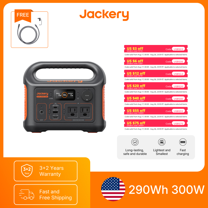 Outdoor Camping Extension Cord - Jackery Portable Power Station Explorer 300New